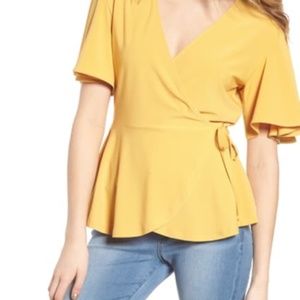 Leith Yellow Flounce Sleeve Wrap Top